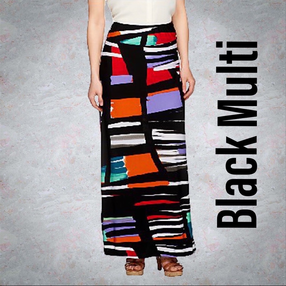 Kelly by Clinton Kelly Petite Printed Knit Maxi Skirt, 1XP Black Multi A254044